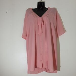 Women’s Pink/Peach Button-Front Tie-Neck Blouse